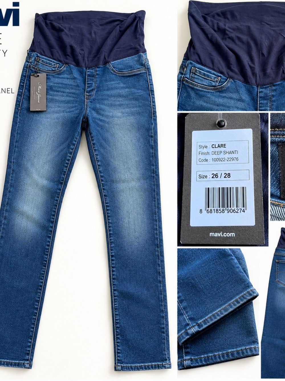 Mavi Clare Maternity Jeggings in Deep Shanti Blue with Navy Support Panel